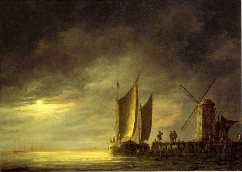 Aelbert Cuyp Fishing boats by moonlight.